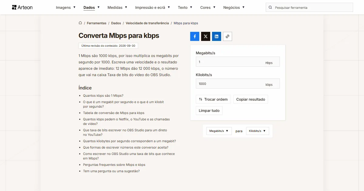 Mbps para kbps