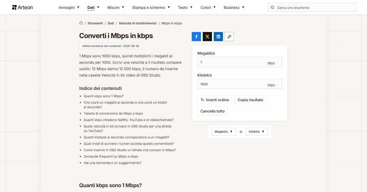 Mbps in kbps