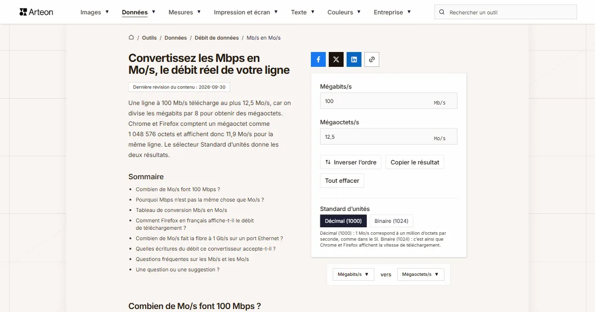Mb/s en Mo/s