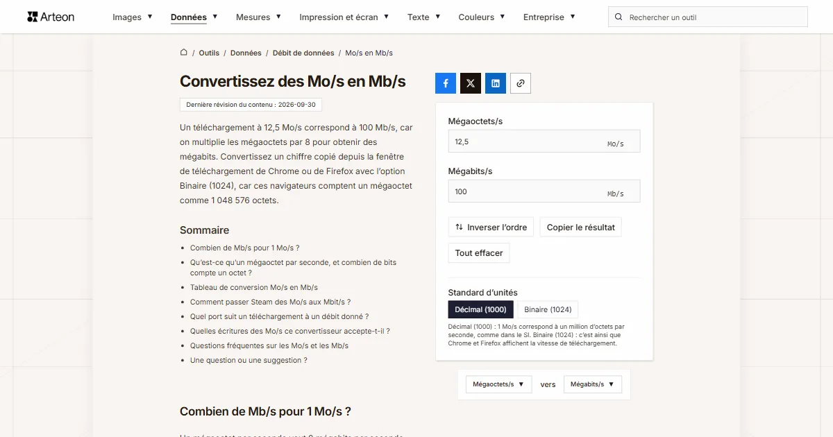 Mo/s en Mb/s