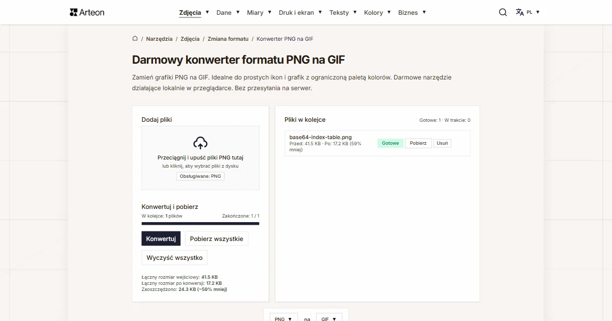 Zrzut ekranu darmowego narzędzia Arteon: Darmowy konwerter formatu PNG na GIF