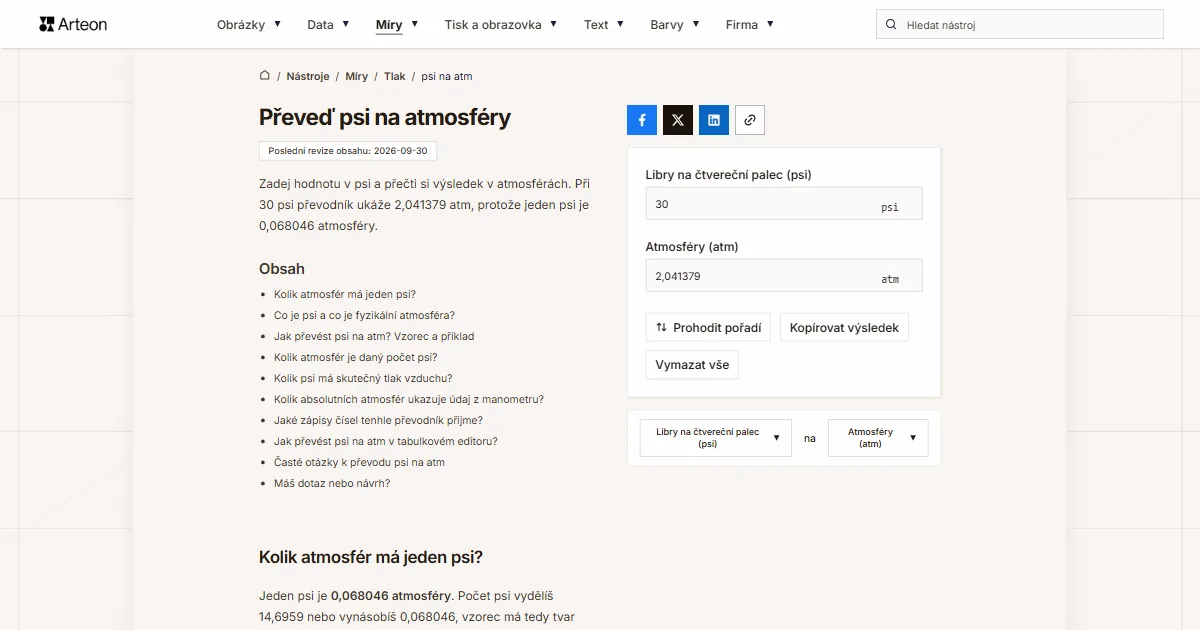 Snímek obrazovky bezplatného nástroje Arteon: Převeď psi na atmosféry