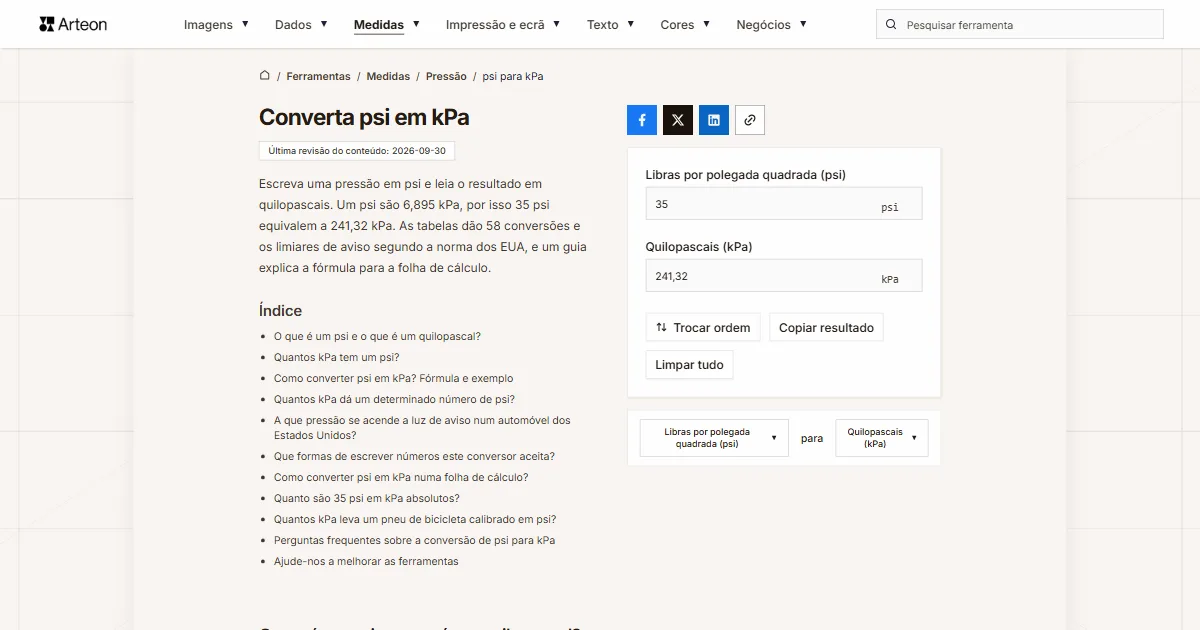 psi para kPa