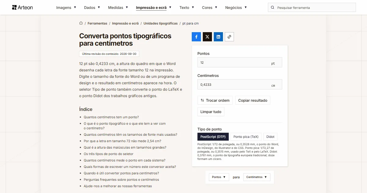 pt para cm