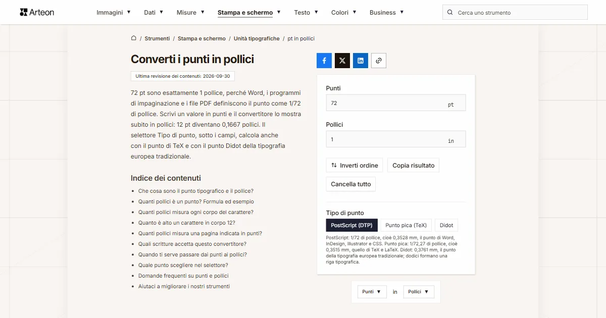 pt in pollici
