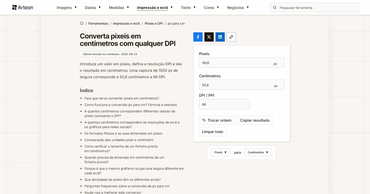px para cm