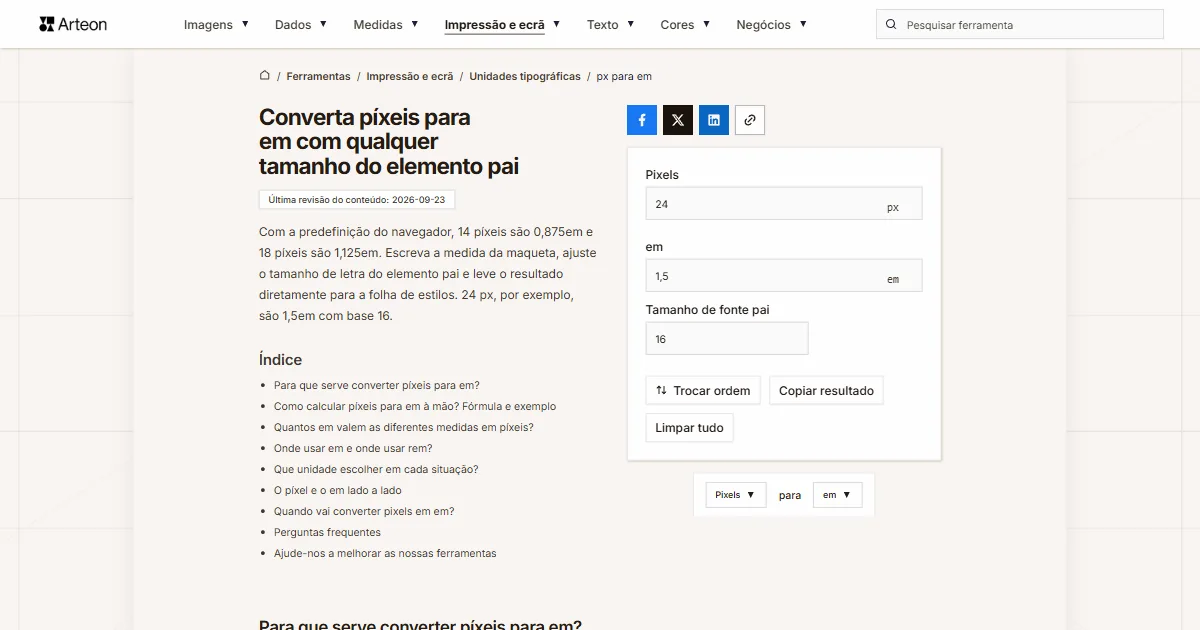 px para em