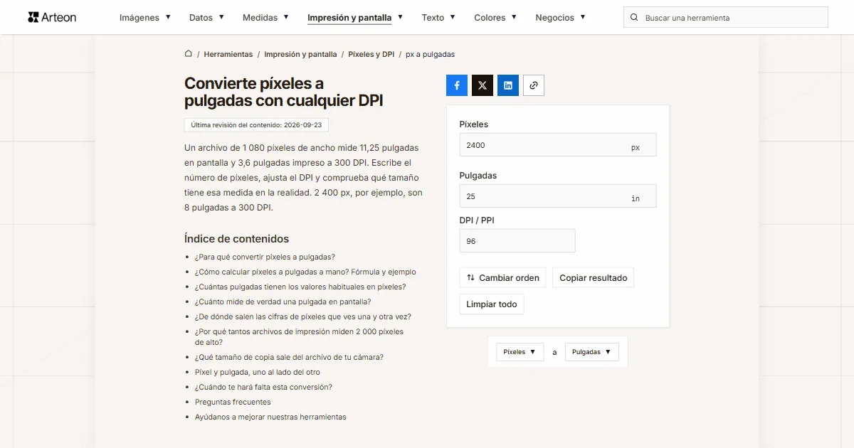 px a pulgadas