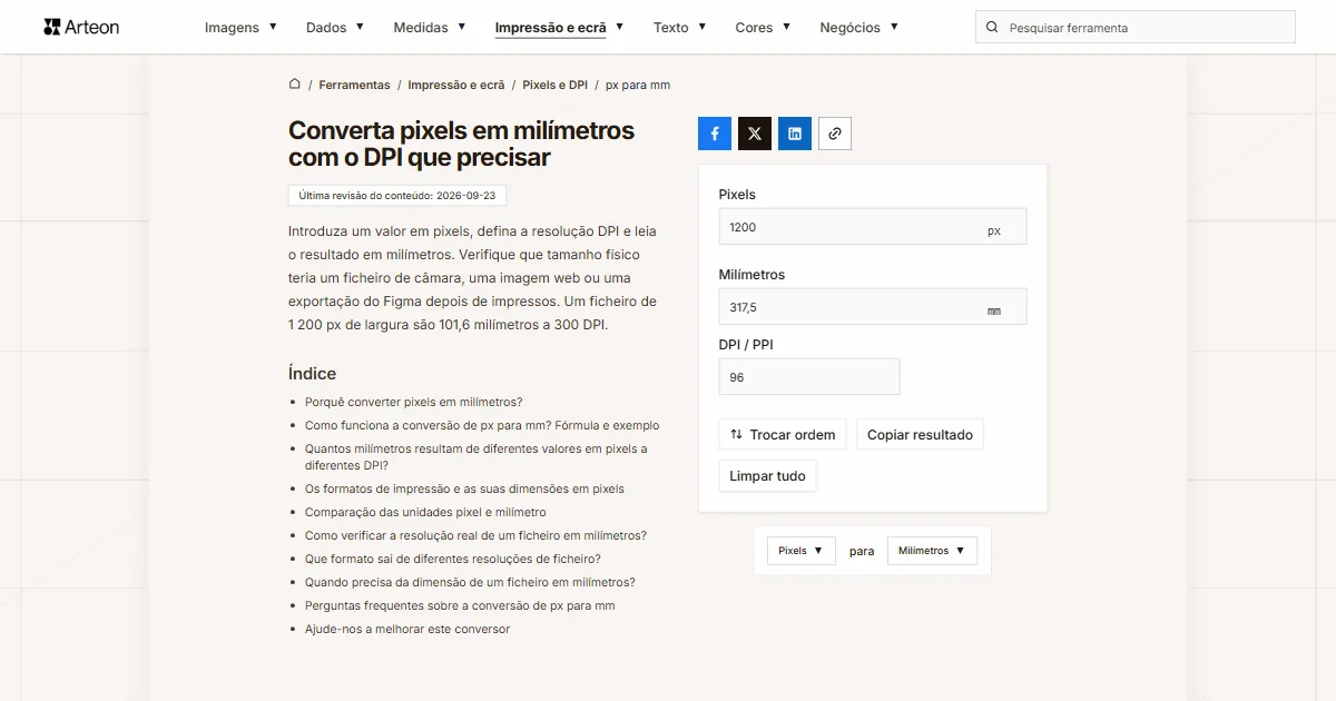 px para mm