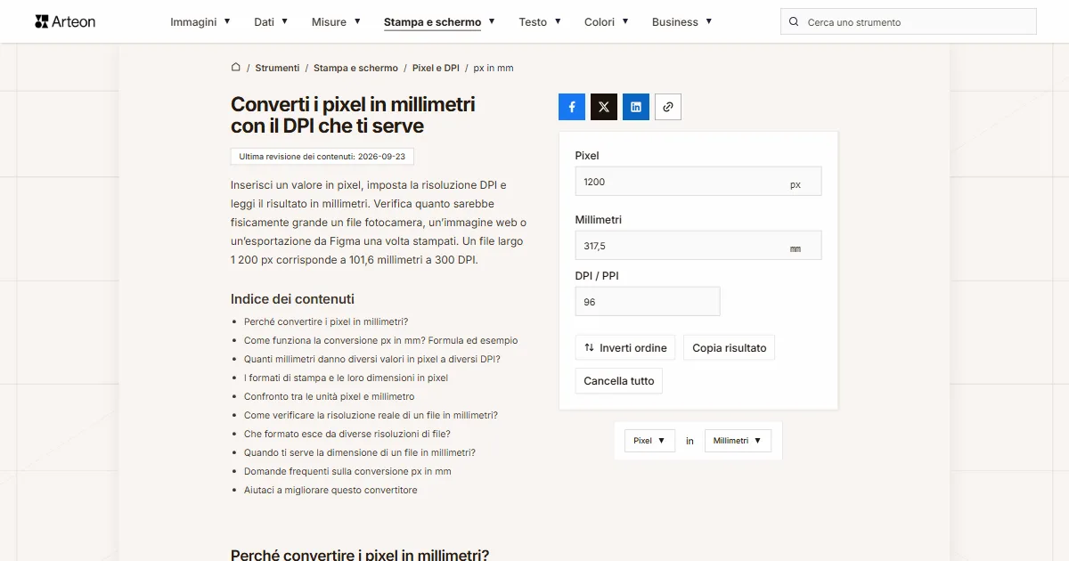 px in mm