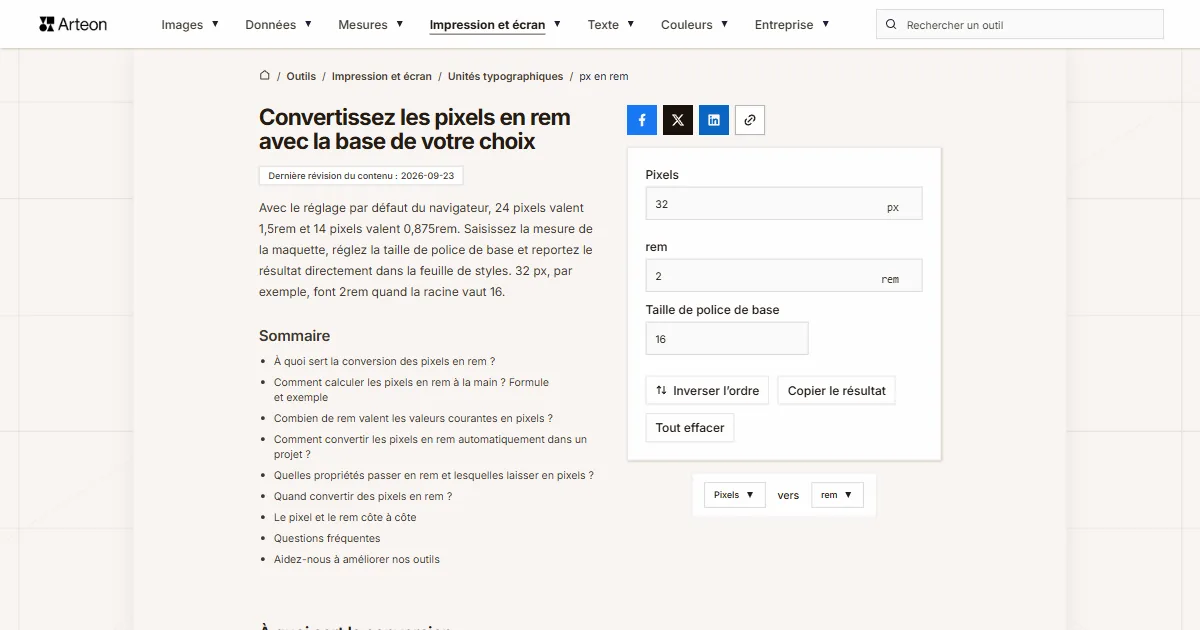 px en rem