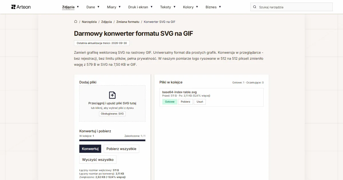 Zrzut ekranu darmowego narzędzia Arteon: Darmowy konwerter formatu SVG na GIF