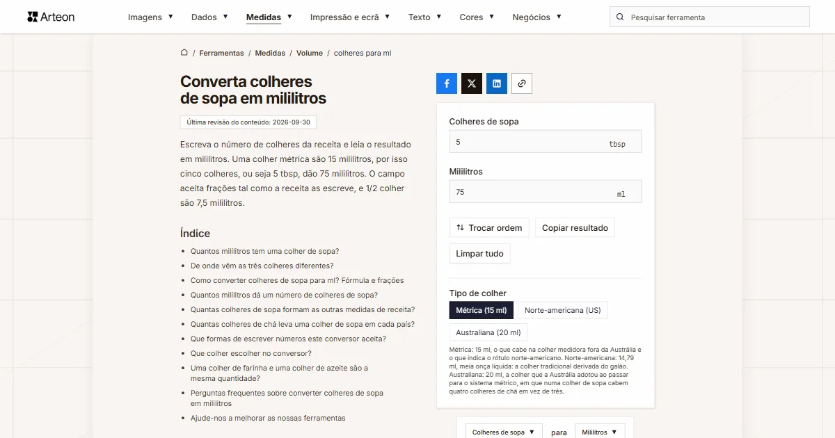 colheres para ml