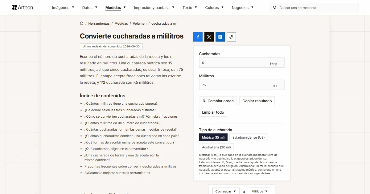 cucharadas a ml