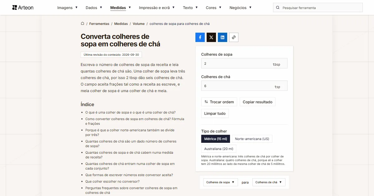 colheres de sopa para colheres de chá