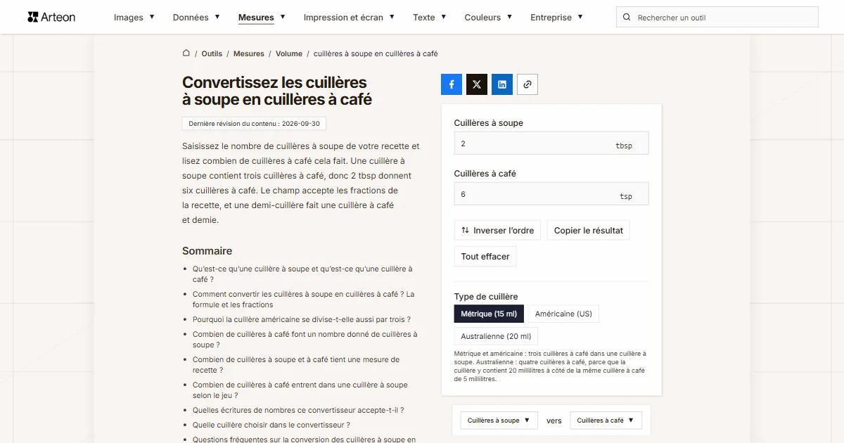 cuillères à soupe en cuillères à café
