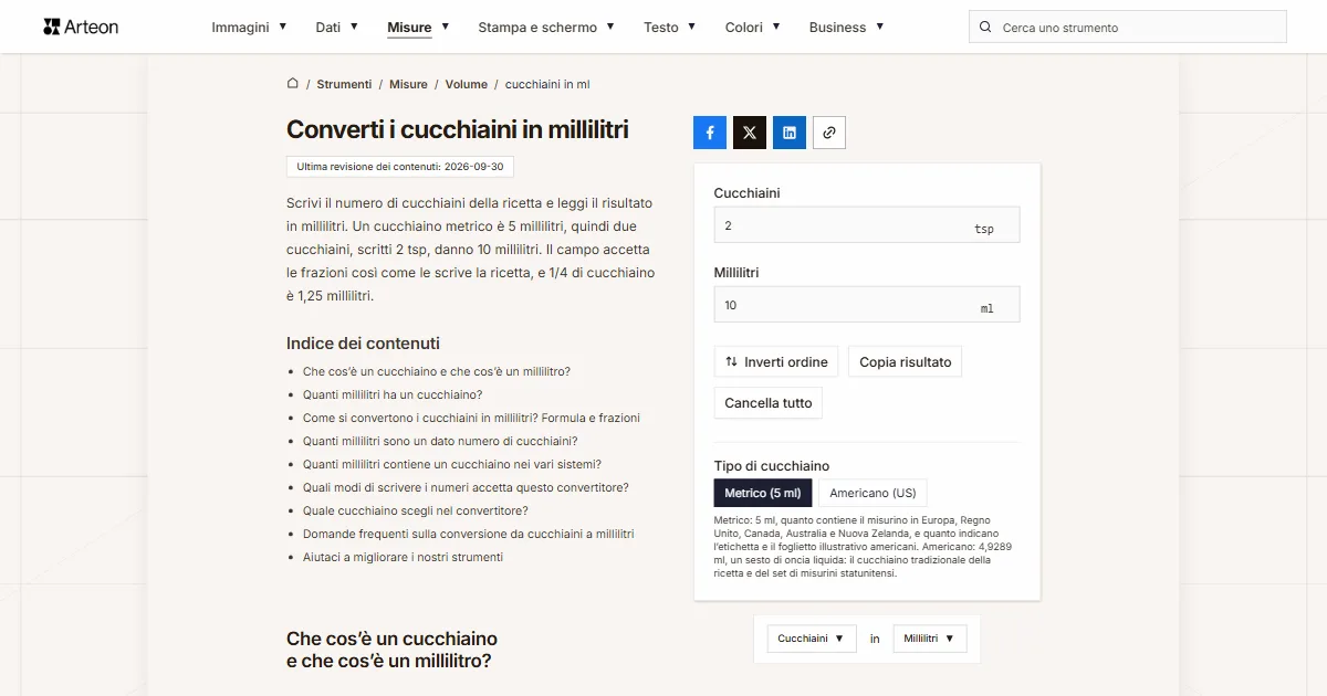 cucchiaini in ml