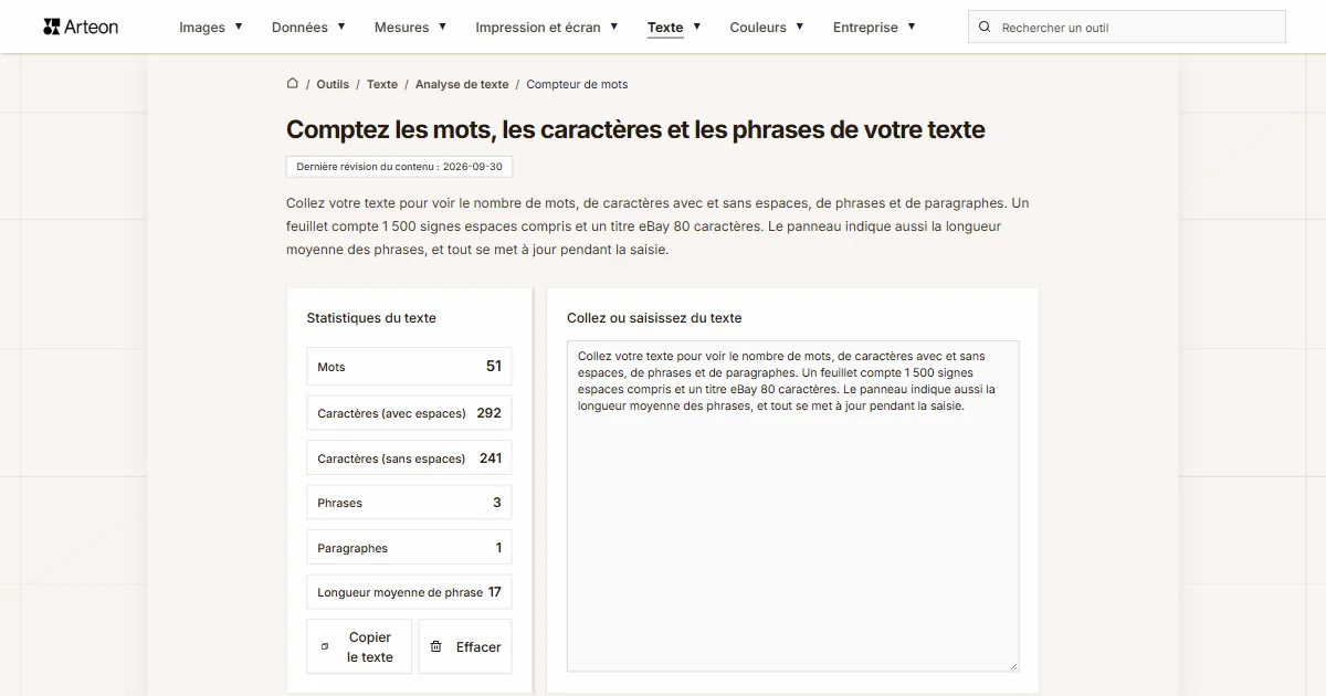 Compteur de mots et caractères