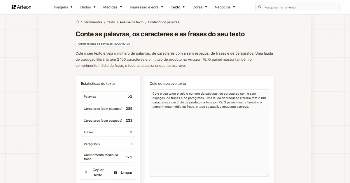 Contador de palavras e caracteres