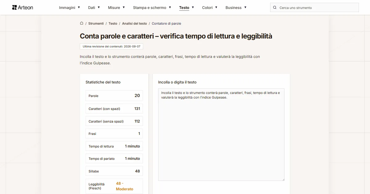 Contatore di parole e caratteri