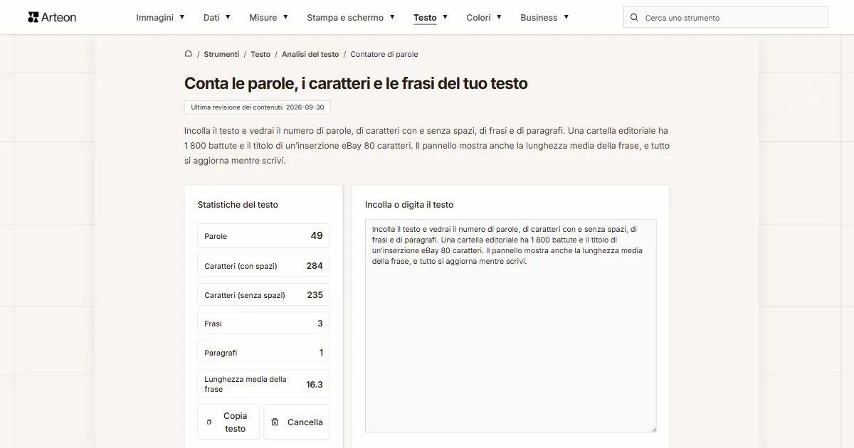 Contatore di parole e caratteri