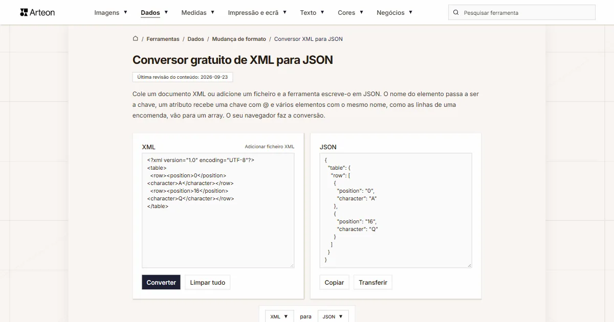 XML para JSON