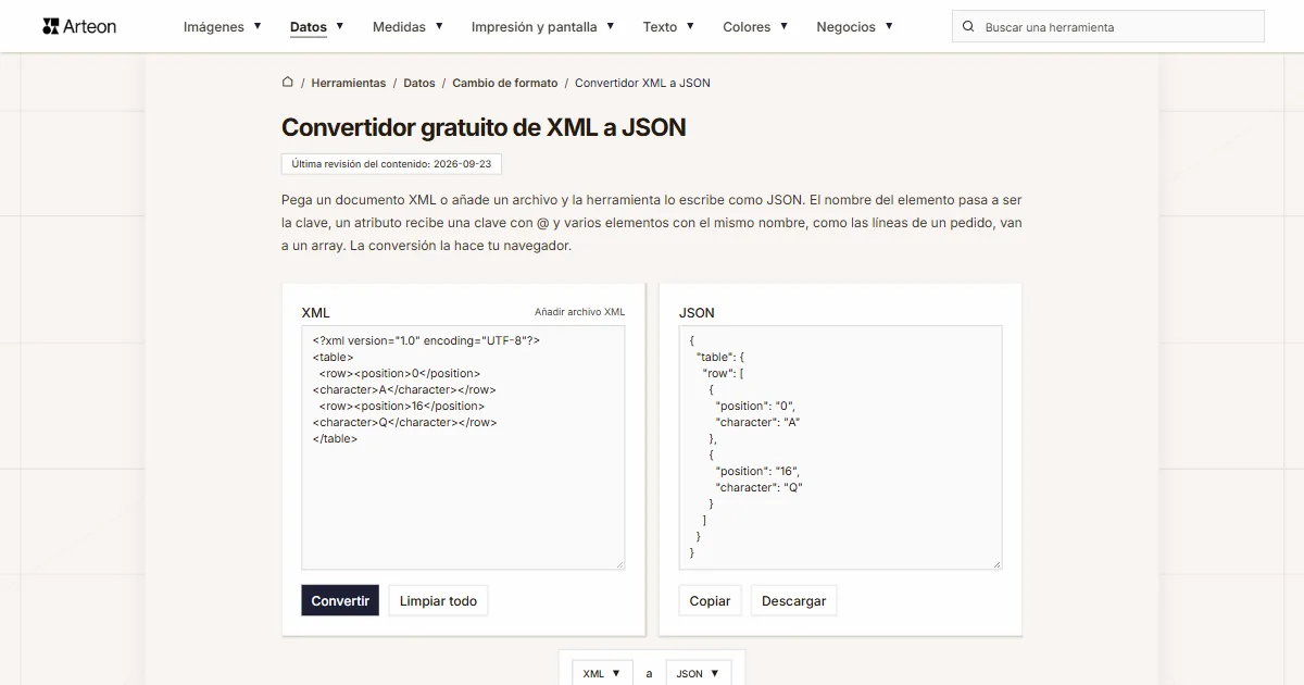 XML a JSON