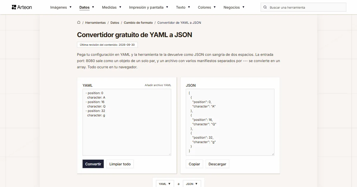 YAML a JSON
