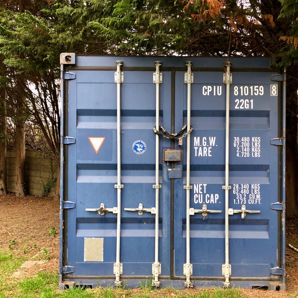Twenty-foot shipping container with the code 22G1 on the doors